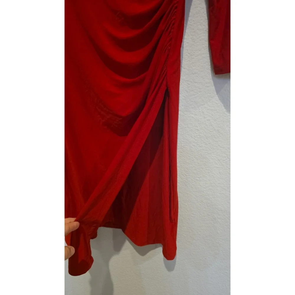 Lauren Ralph Lauren Red Ruched V-Neck Sheath Dress Womens Size 2 3/4 Sleeve - Picture 5 of 9